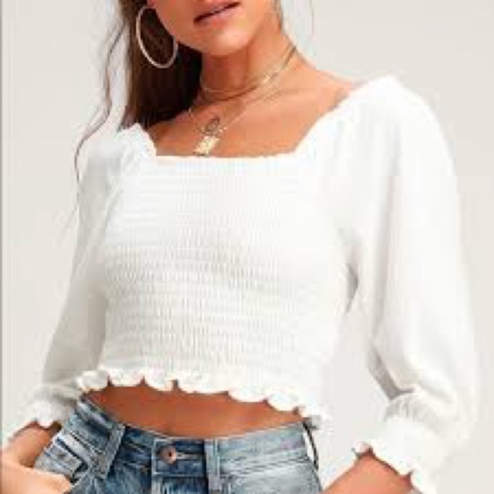 Free People Brencye Ivory Smocked Crop Top Size Medium